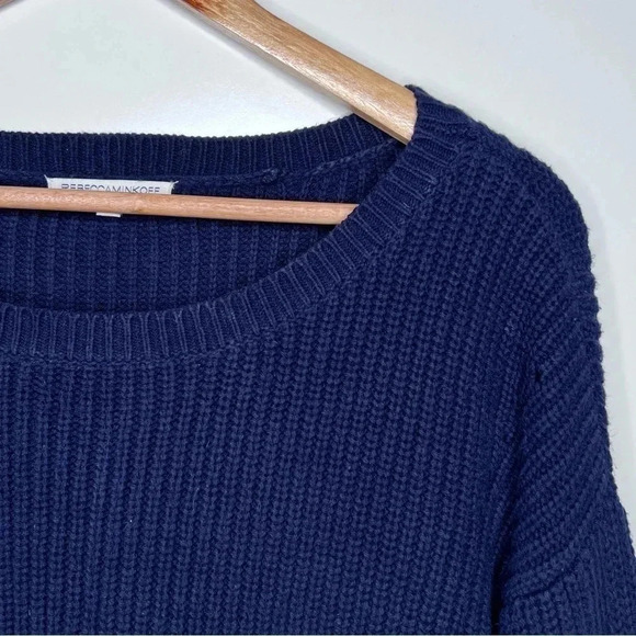 Rebecca Minkoff Teresa Navy Cropped Ribbed Bell Sleeve Sweater Size Medium - Picture 5 of 8
